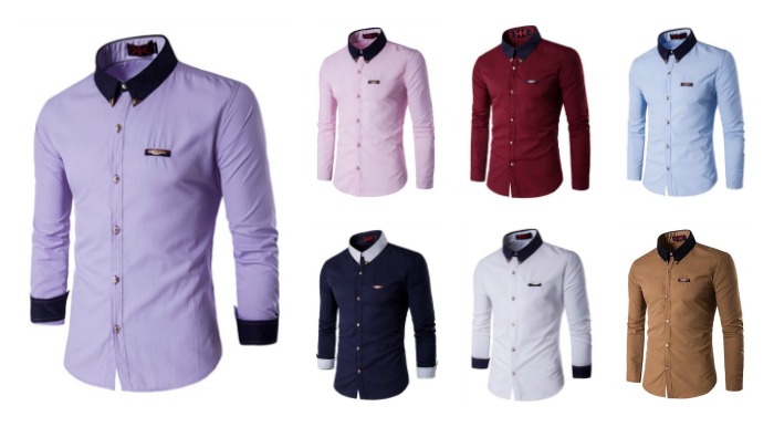 Camisa Moderna, Jovem e Elegante em Cores Sólidos - Detalhes metálicos na Gola - em 7 Cores